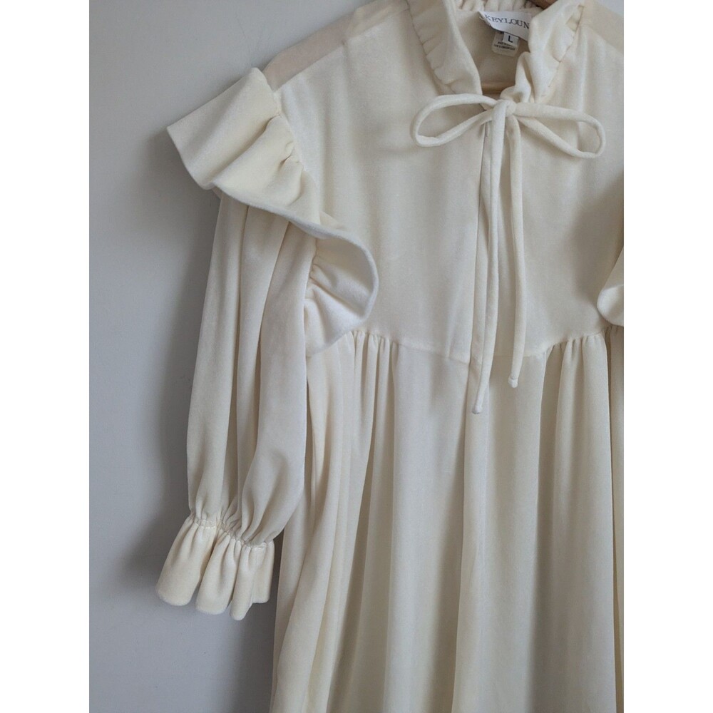 Vintage Georgia Keyloun Robe Victorian Romantic Regency Cottage Ivory Velour USA